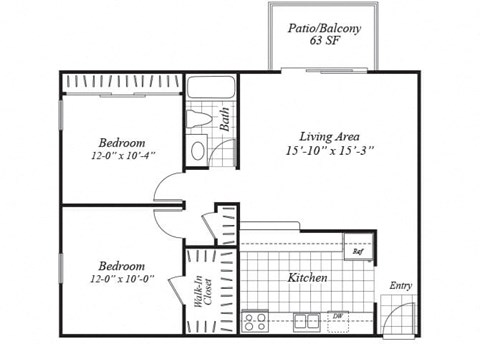 two bedroom floor plan at Turnleaf Apartments